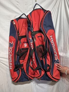 2 Boombah Blue Red Black White Rolling Bat Bags 40" x 19" x 12" All Zippers Work